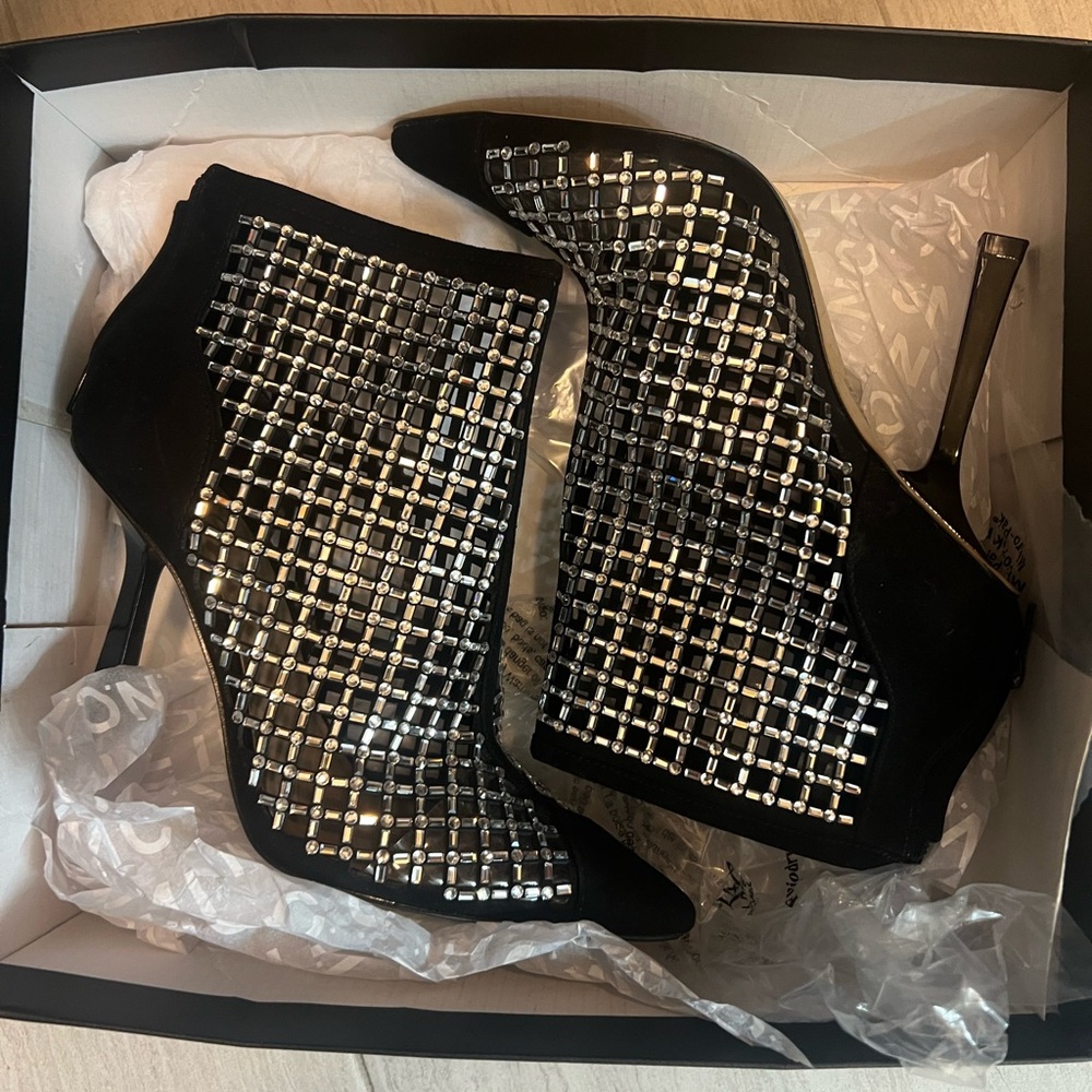 INC International Concepts Black and Silver Heeled Boots